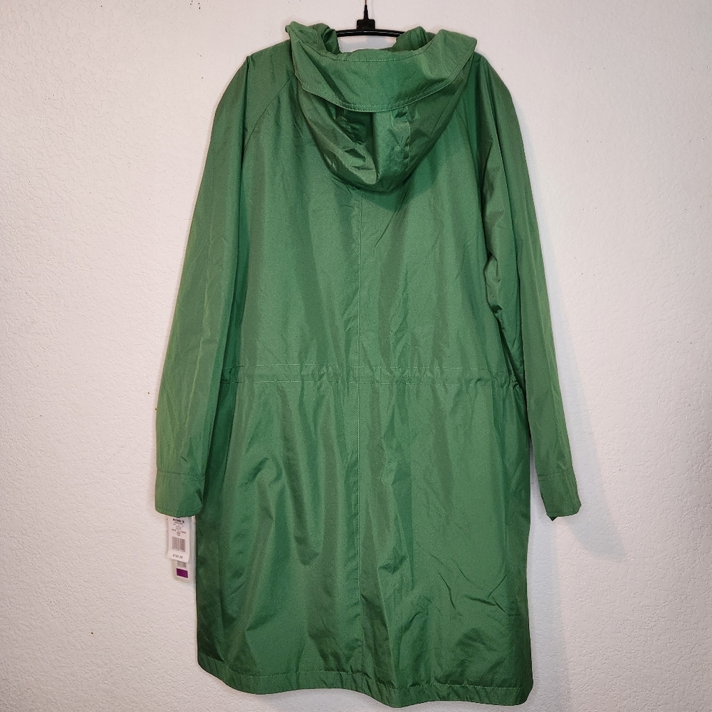 NWT Fleet Street Kelly Green Hooded Raincoat Long Jacket, Size XXL - Picture 3 of 11